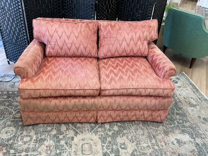 Vintage Velvet Salmon IKAT Patterned Loveseat