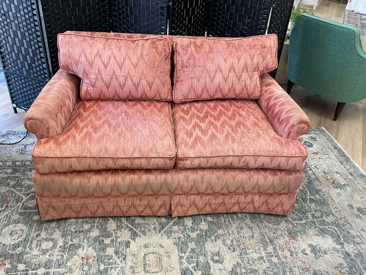 Vintage Velvet Salmon IKAT Patterned Loveseat