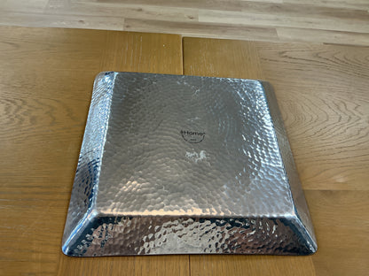 Silver Tone Hammered Square Platter