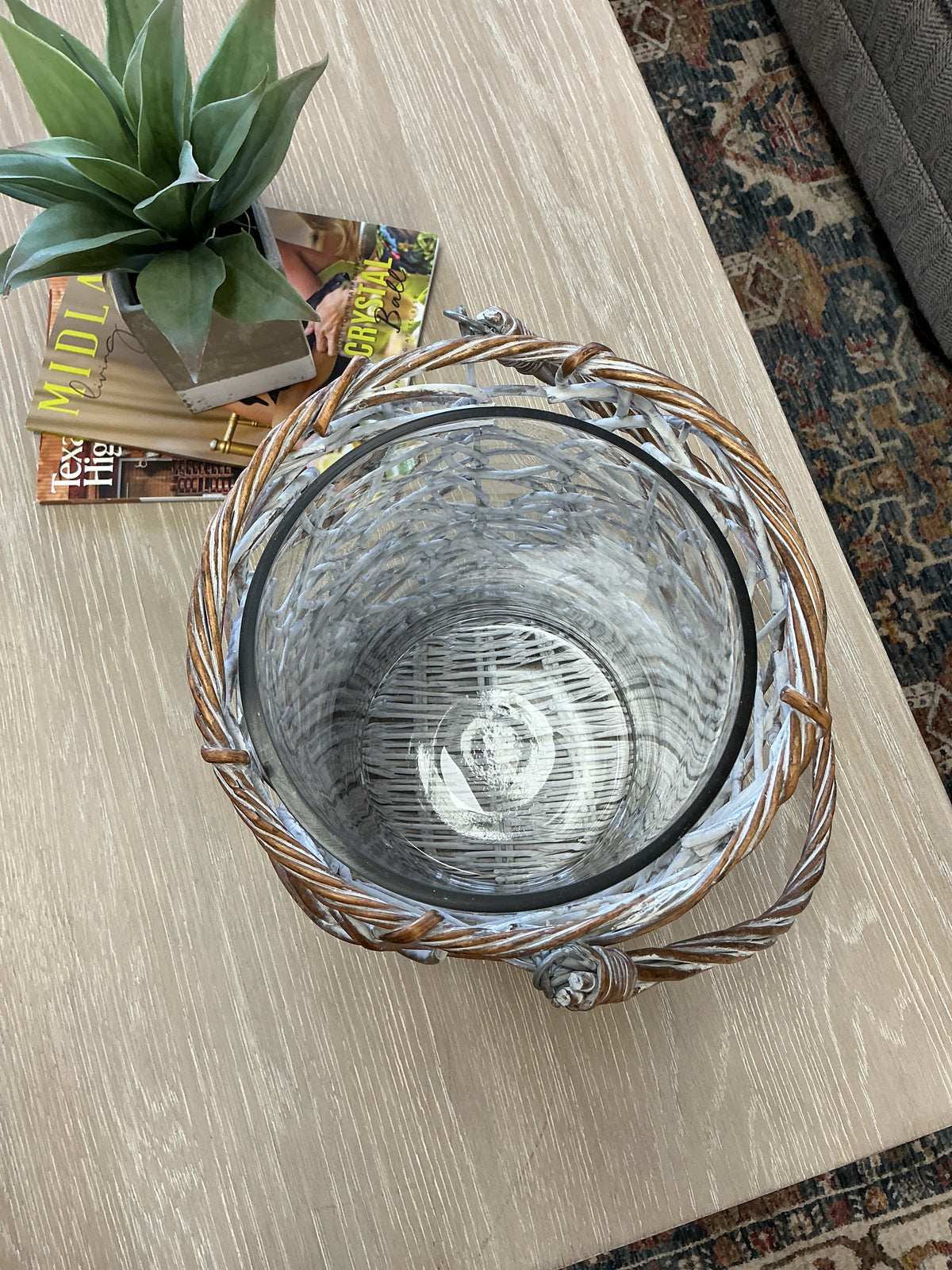 Handled Wicker Lantern With Glass Insert