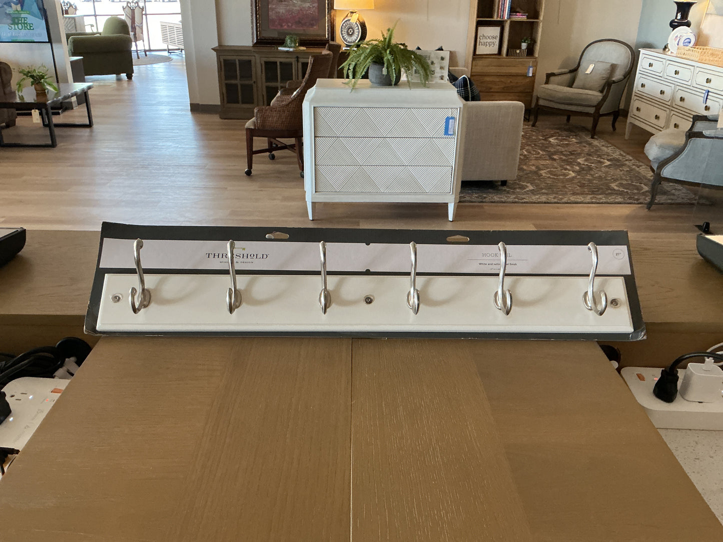 White & Nickel 6 Hook & Rail System