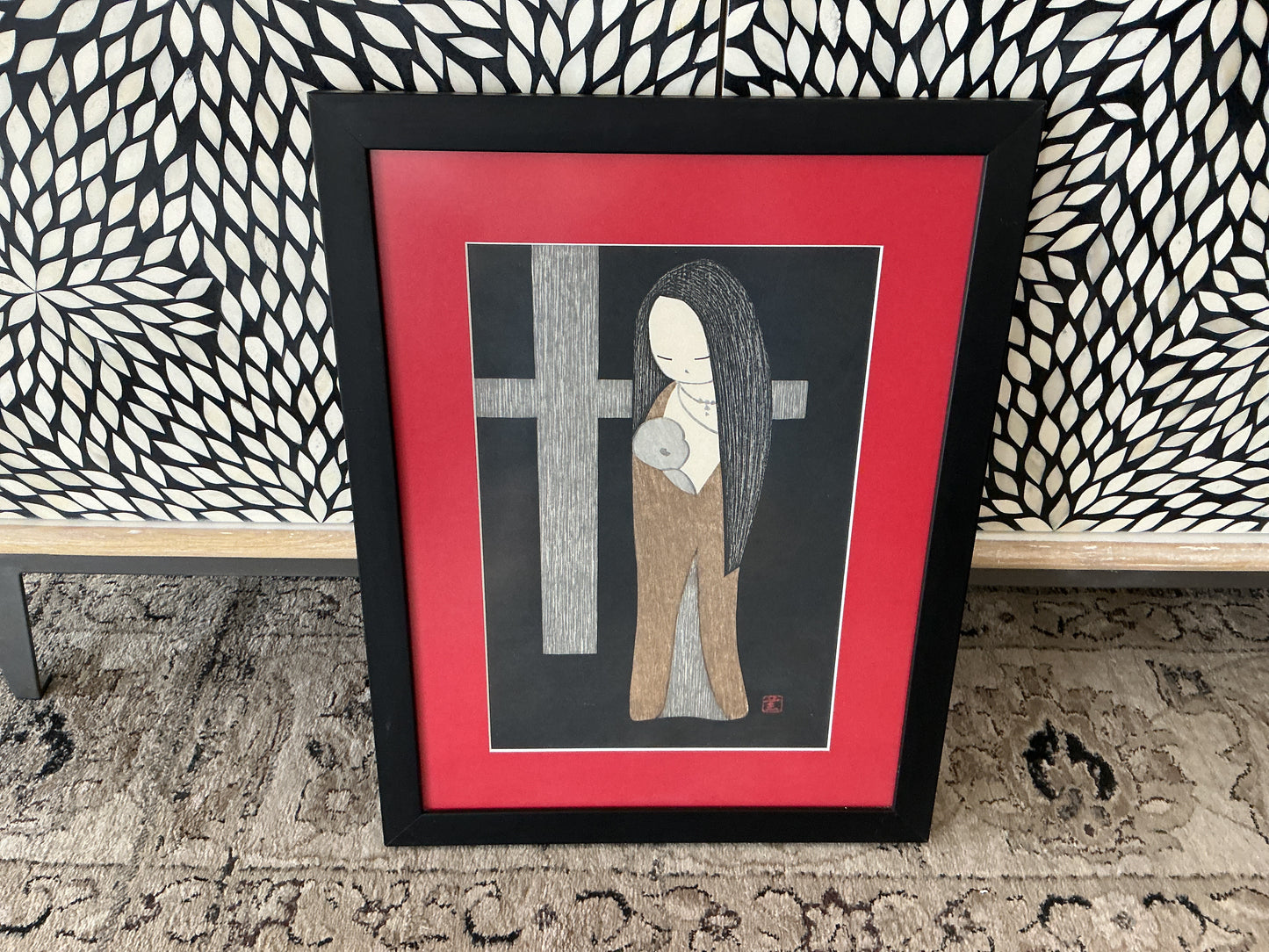 Framed Vintage “Madonna & Child” by Kaoru Kawano