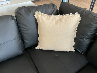 Linen Fringe Pillow w/Embroidered Bird