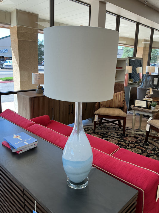 Coastal Blue Glass Lamp w/Shade