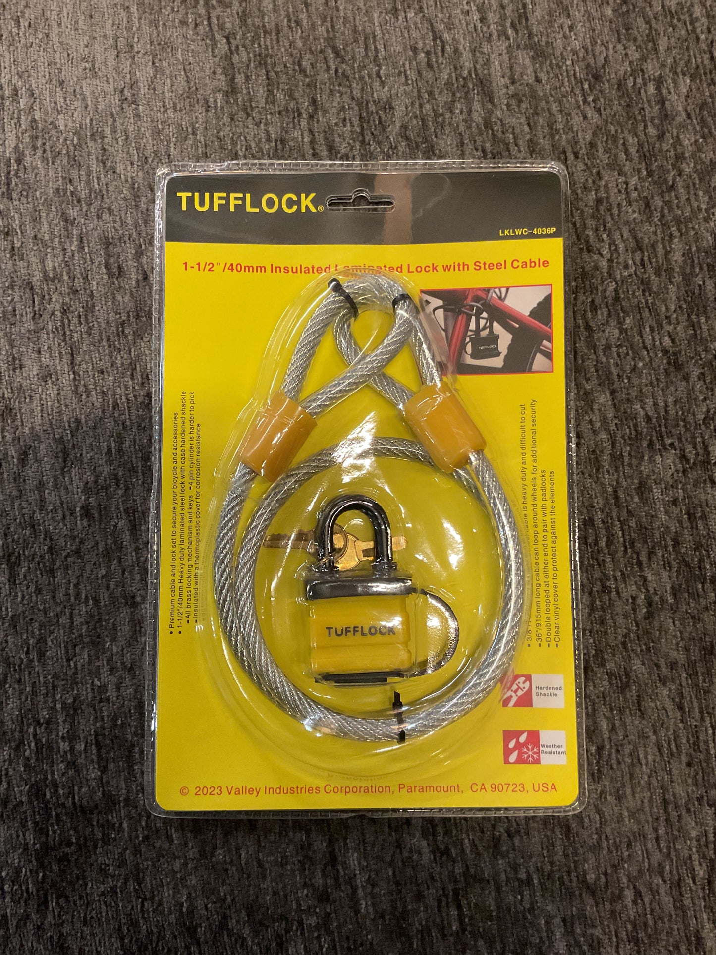 Tufflock 1-1/2”/40mm Laminated Lock w/Steel Cable