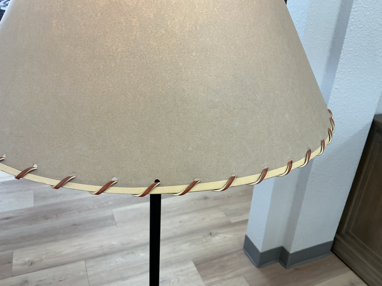 Rustic Iron Floor Lamp w/Whipstitch Shade