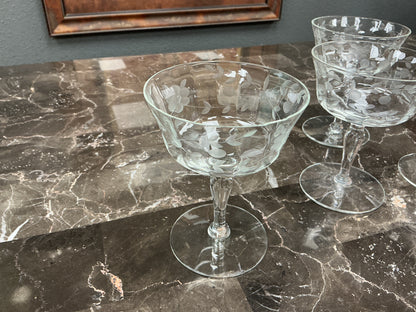 Vintage Etched Crystal Sherbet Glasses (Set of 4)