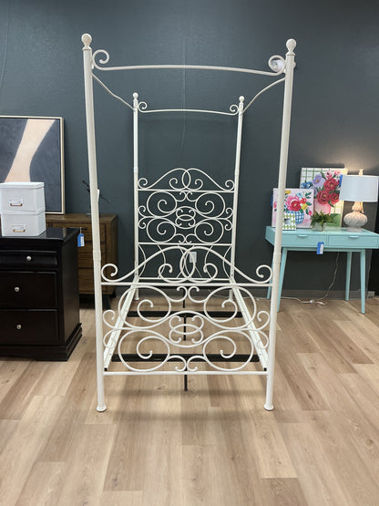 White Metal Four-Poster Canopy Bed Frame