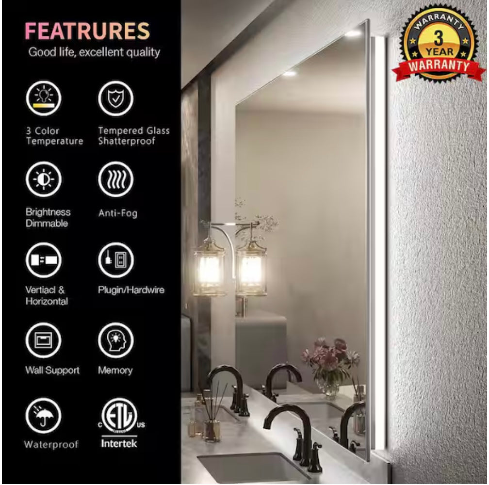 Apmir 96”x36” Frameless Anti-Fog Vanity Mirror