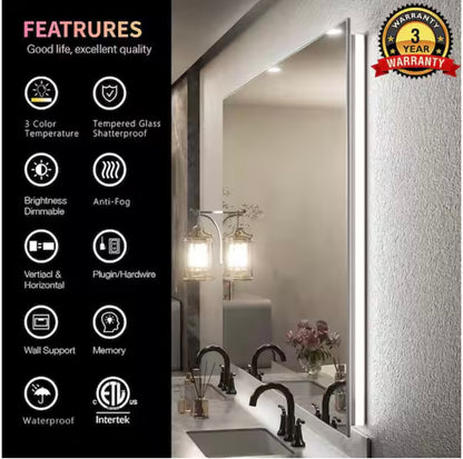 Apmir 96”x36” Frameless Anti-Fog Vanity Mirror
