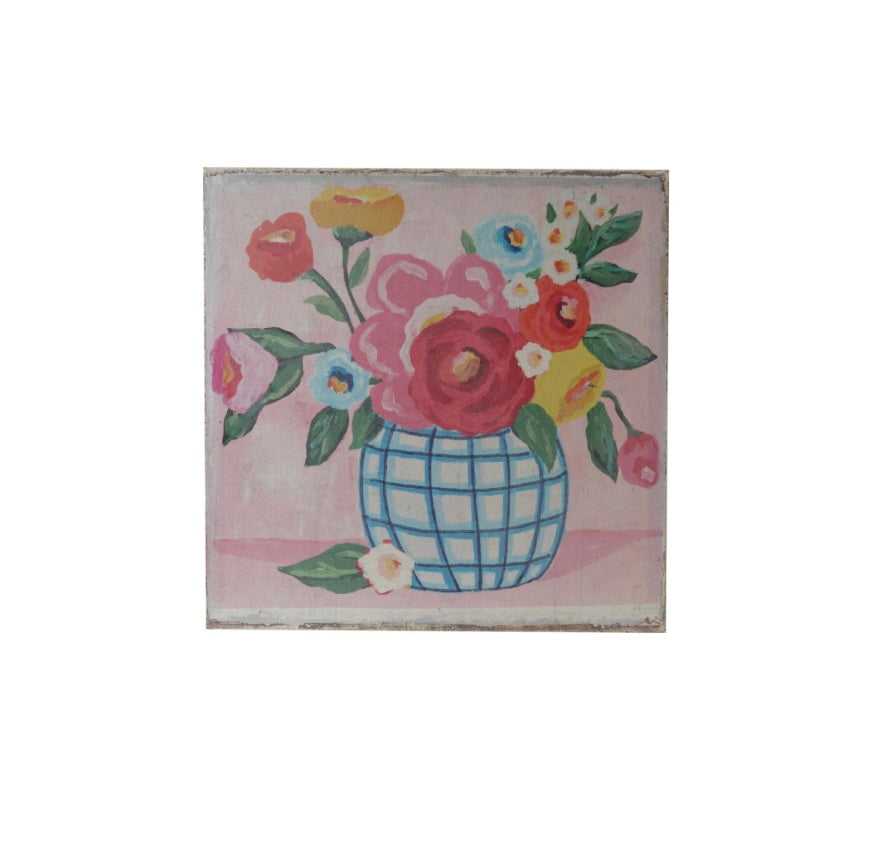 Flower in Grid Vase Canvas Wall Decor