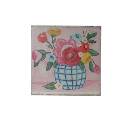 Flower in Grid Vase Canvas Wall Decor