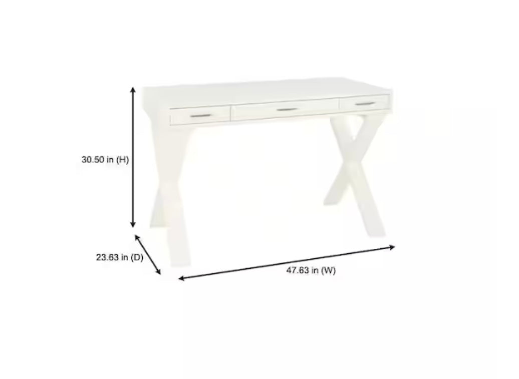 Rectangular Ivory 3-Drawer Writing Desk