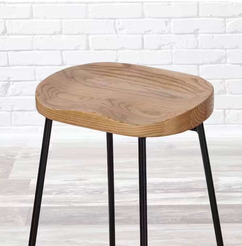 Modern Black Metal Backless Wood Barstools (Set of 2)