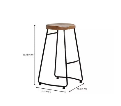 Modern Black Metal Backless Wood Barstools (Set of 2)