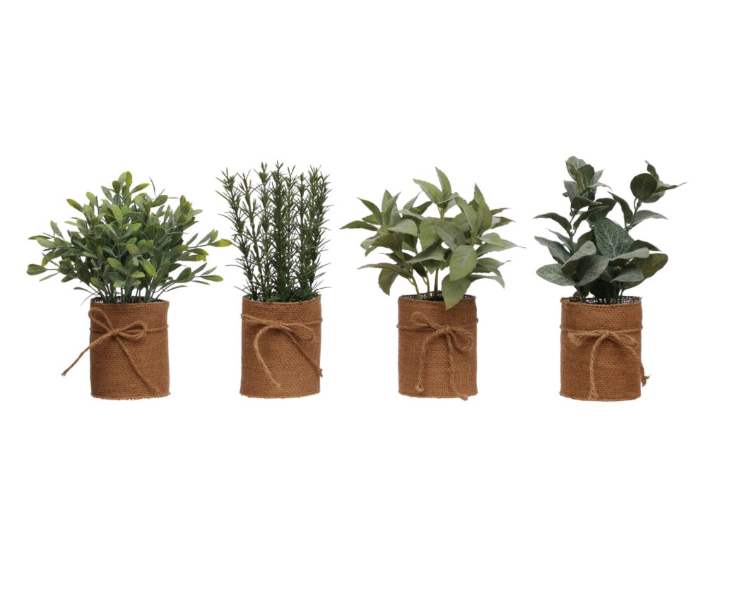 Faux Plant in Burlap Bag w/Jute Bow
