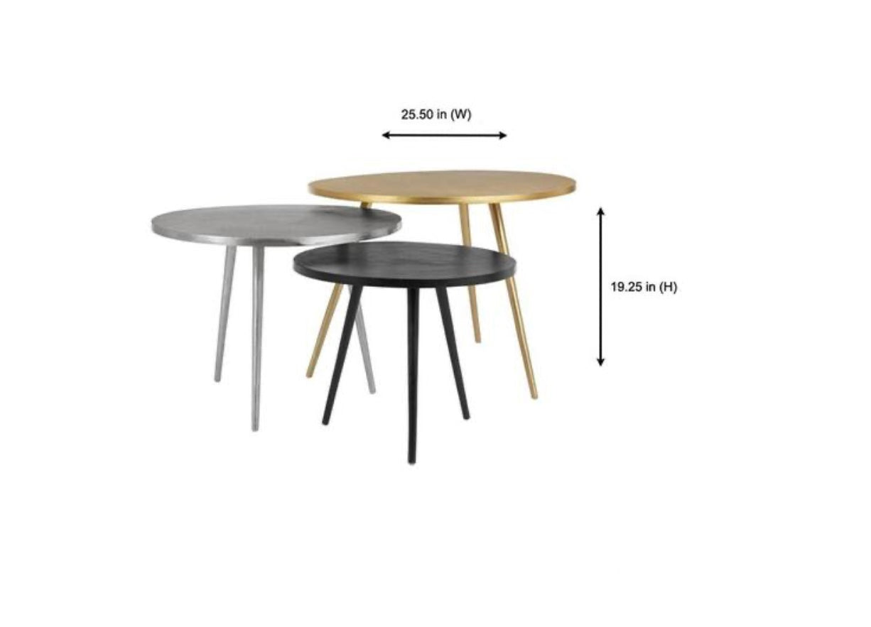 Gold, Silver and Dark Bronze Finish Metal Coffee Table (3 Pc Set)