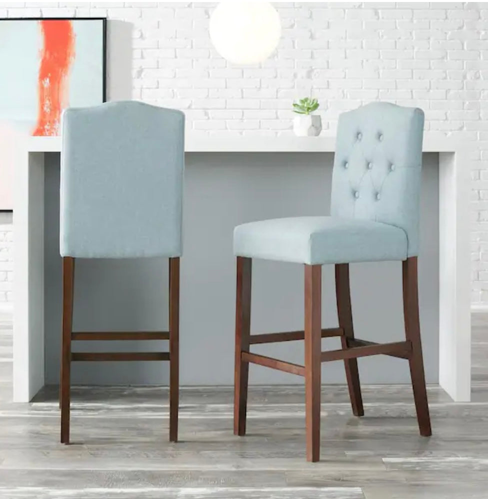 Beckridge Aloe Blue Upholstered Tufted Bar Stools (Set of 2)
