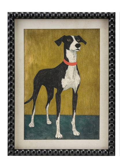 Wood Framed Glass Wall Decor W/Dog Bobbin
