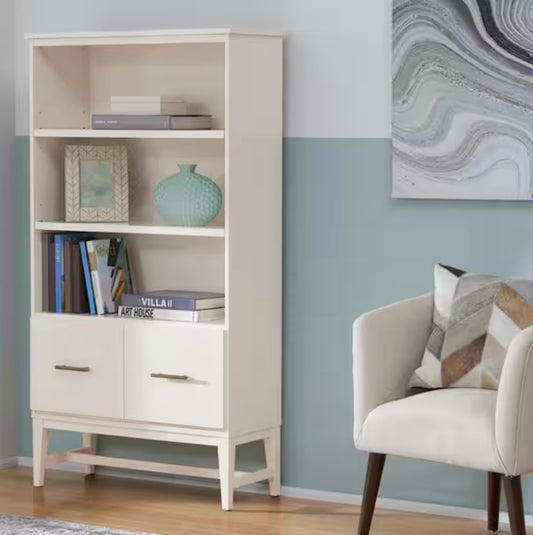 Ivory Wood Adjustable 3-Shelf Standard Bookcase