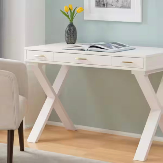 Rectangular Ivory 3-Drawer Writing Desk