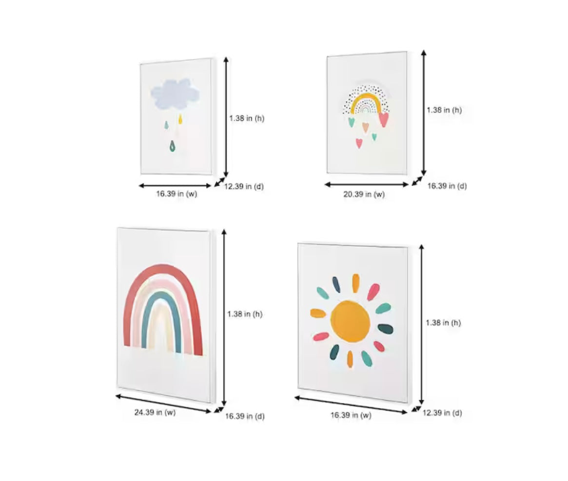 Kids Rainbow White Framed Wall Art (Set of 4)