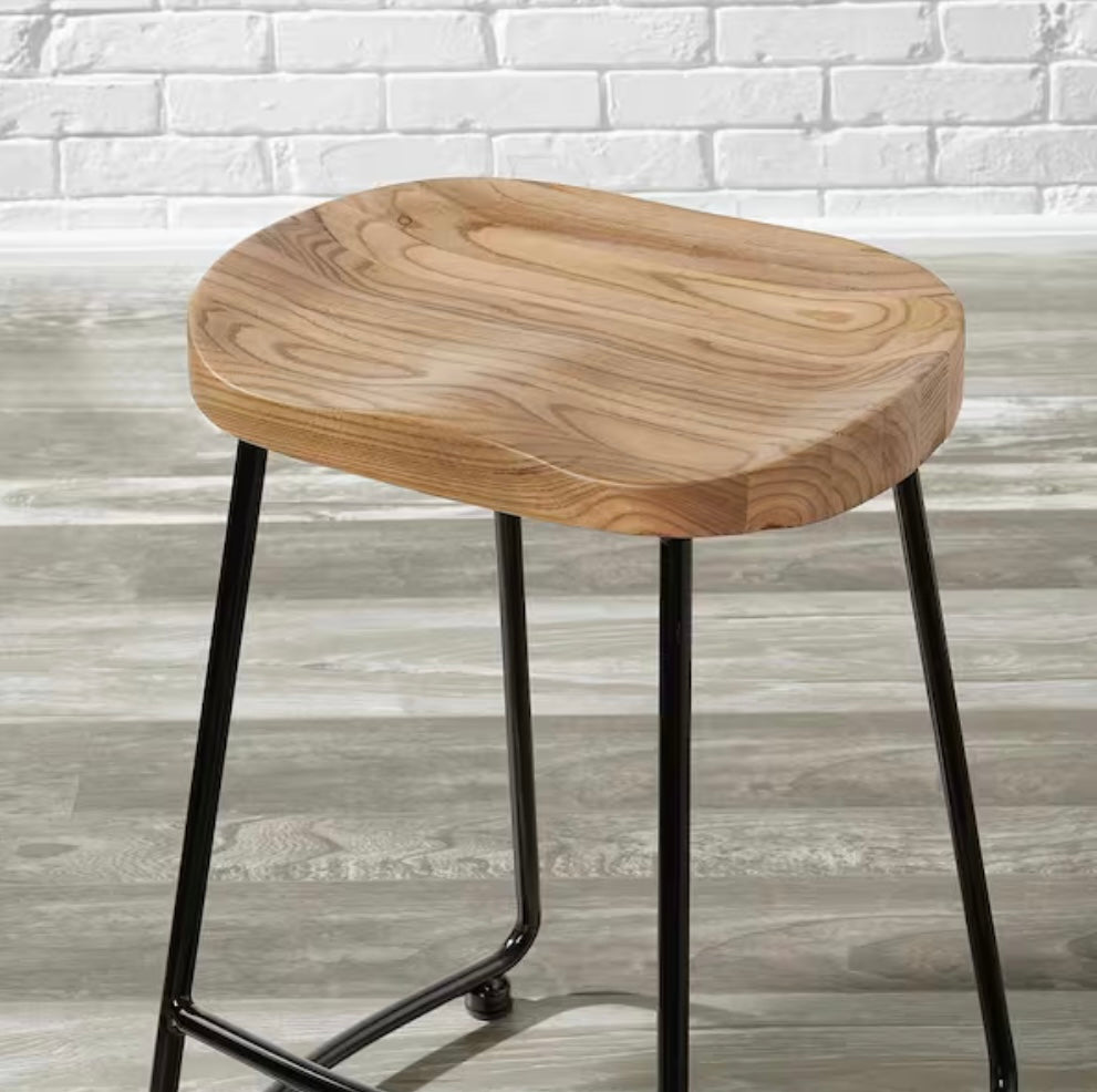 Modern Black Metal Backless Wood Counter Stools