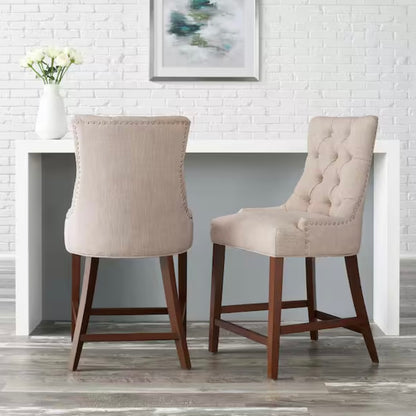 Bakerford Biscuit Beige Tufted Upholstered Counter Stool