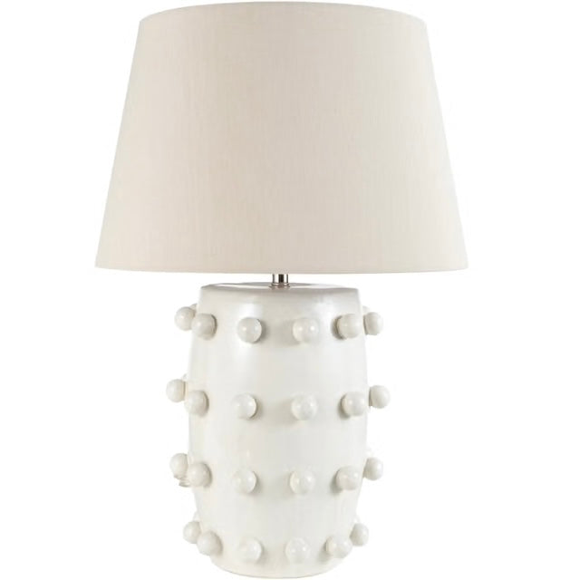 Stoneware Hobnail Table Lamp w/Linen Shade