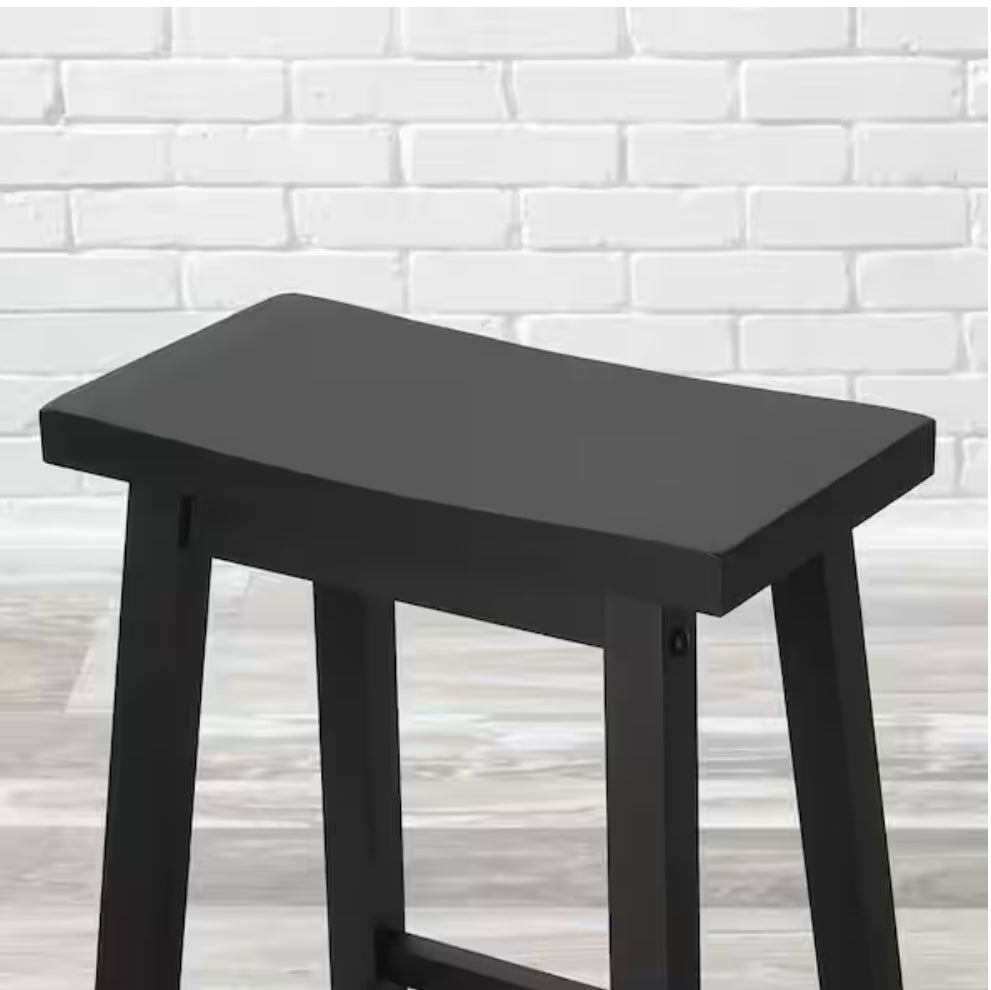 Charcoal Black Wood Backless Saddle Bar Stools (Set of 2)