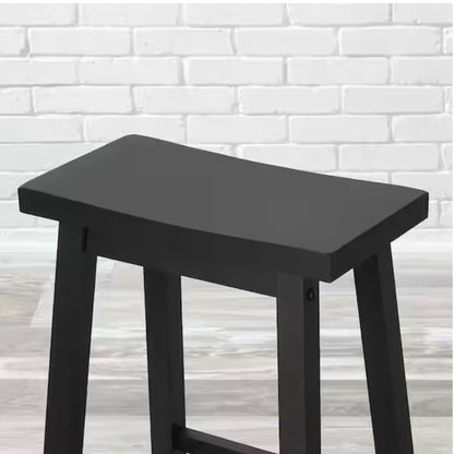 Charcoal Black Wood Backless Saddle Bar Stools (Set of 2)
