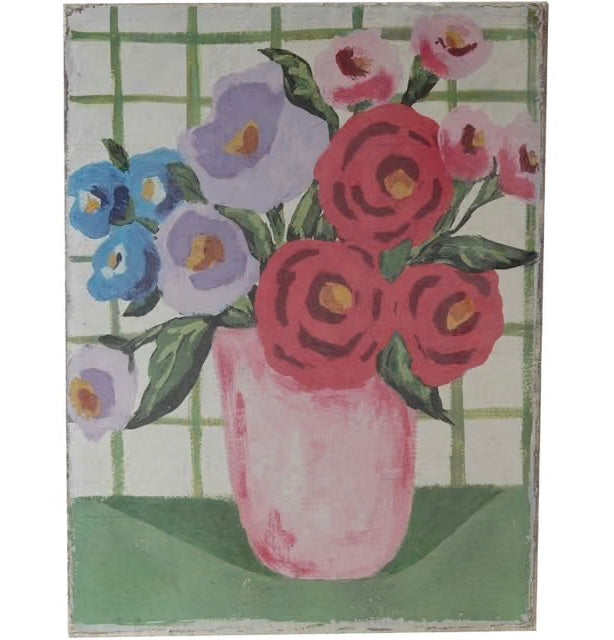 Flowers in Vase w/Grid Background Canvas