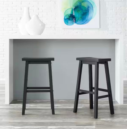 Charcoal Black Wood Backless Saddle Bar Stools (Set of 2)