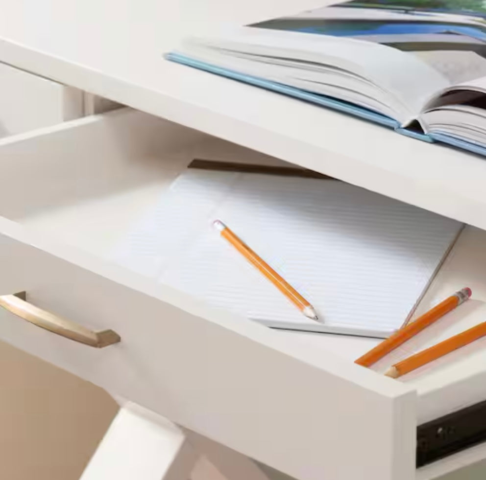 Rectangular Ivory 3-Drawer Writing Desk
