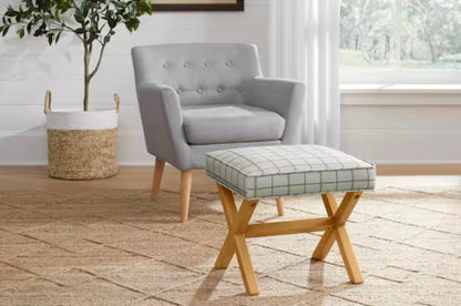 Eleanor Upholstered Windowpane Green Ottoman & Accent Stool