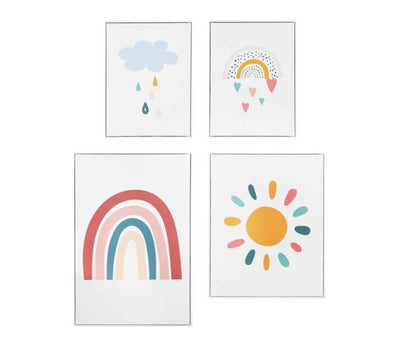 Kids Rainbow White Framed Wall Art (Set of 4)