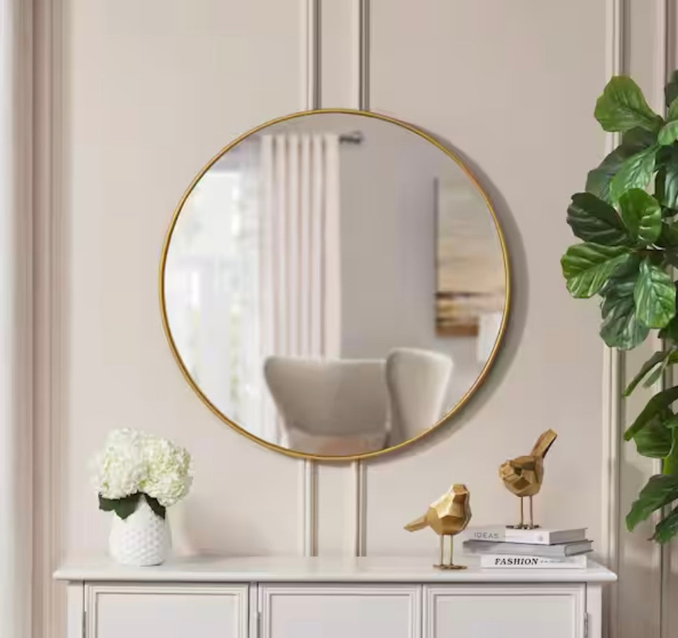 Large Round Gold Classic Accent Mirror
