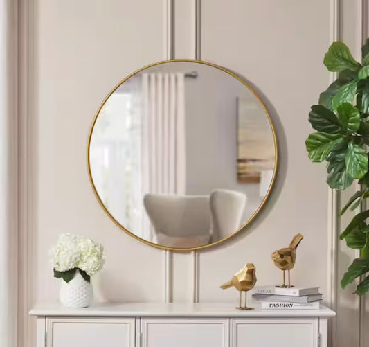 Large Round Gold Classic Accent Mirror