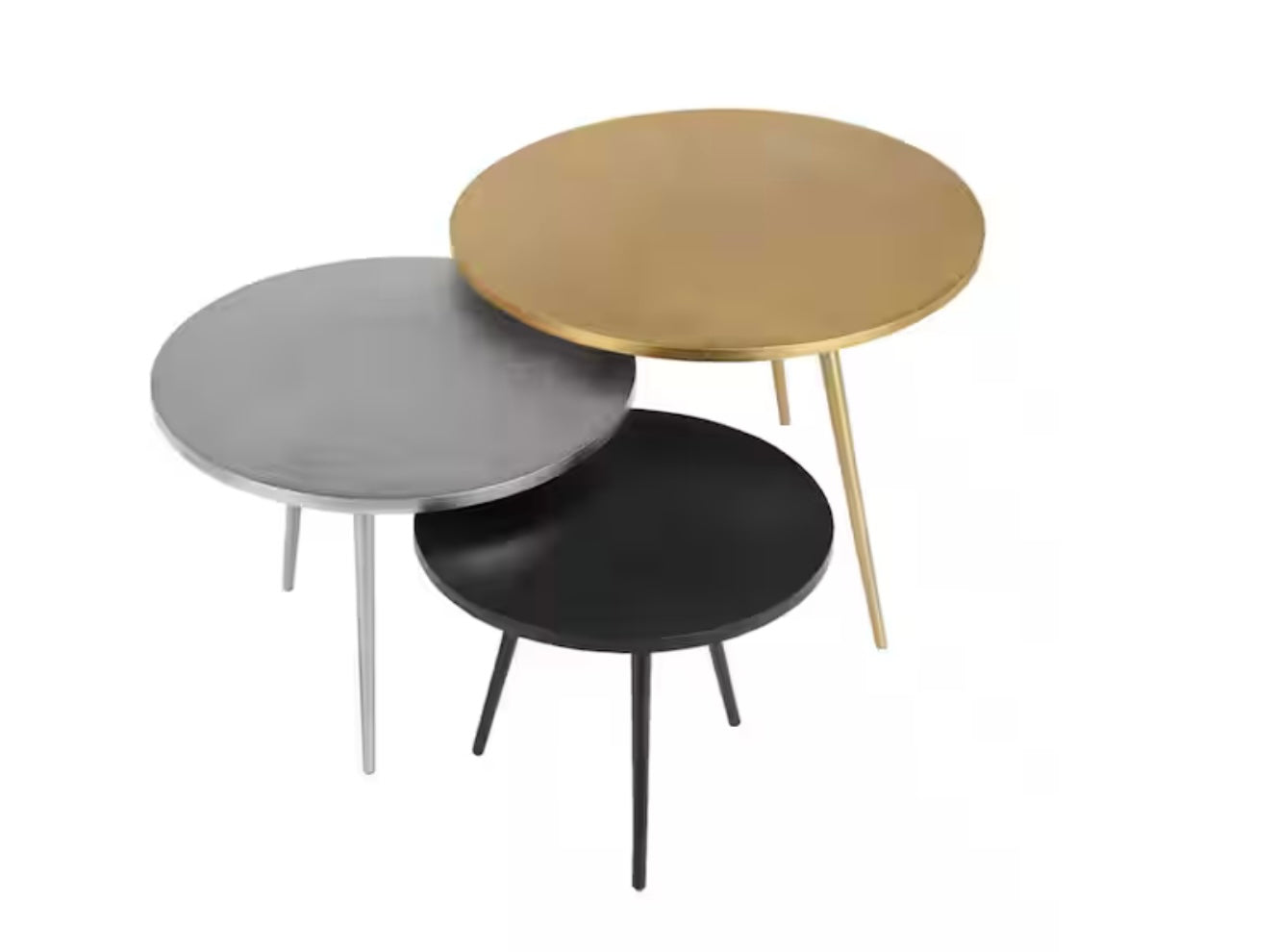 Gold, Silver and Dark Bronze Finish Metal Coffee Table (3 Pc Set)