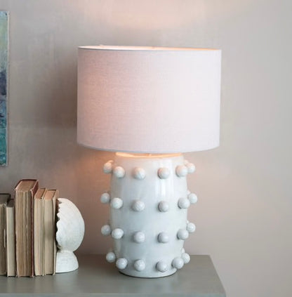 Stoneware Hobnail Table Lamp w/Linen Shade