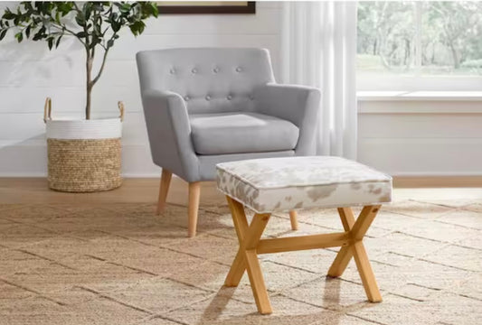 Eleanor Upholstered Cowprint Ottoman & Accent Stool
