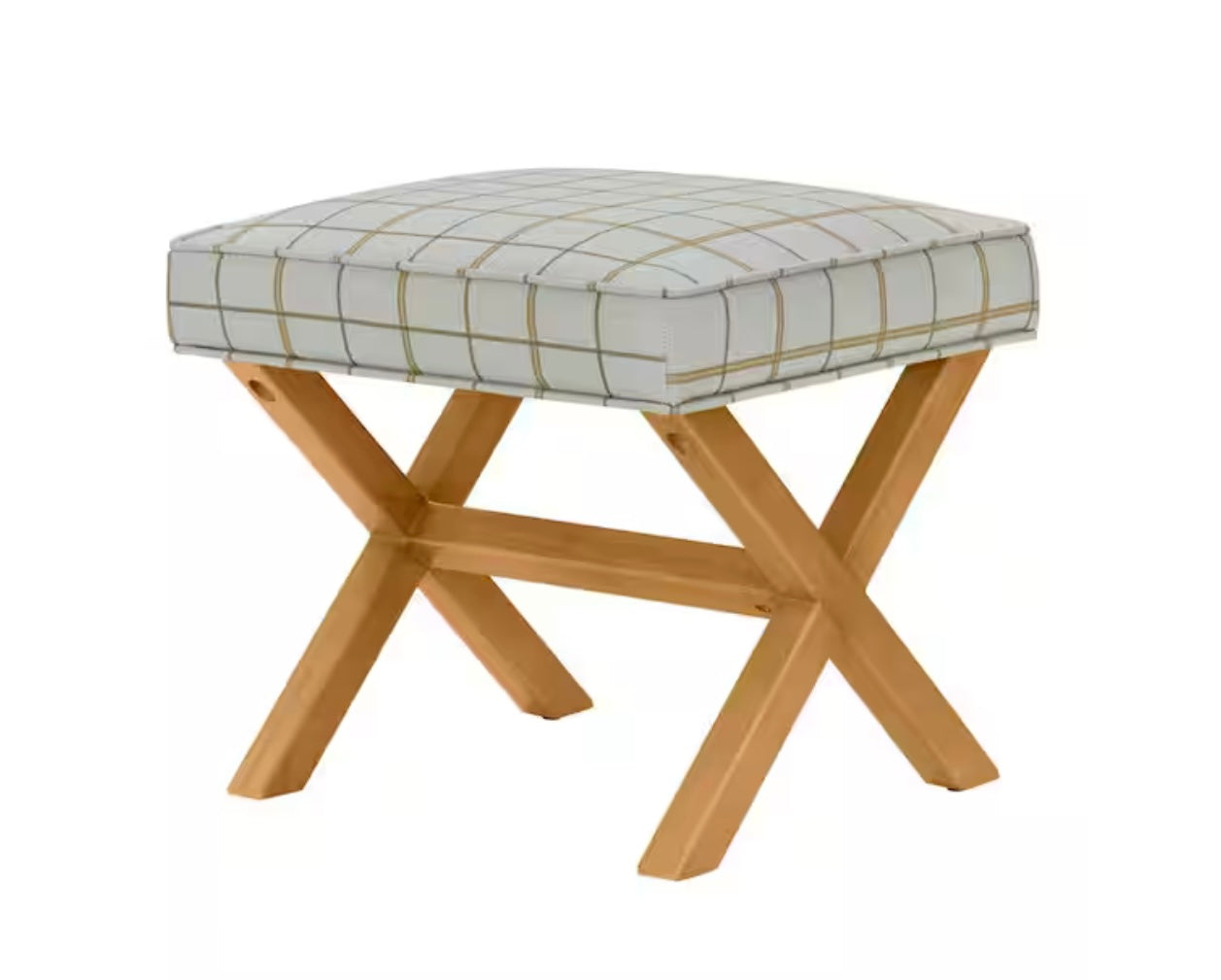 Eleanor Upholstered Windowpane Green Ottoman & Accent Stool