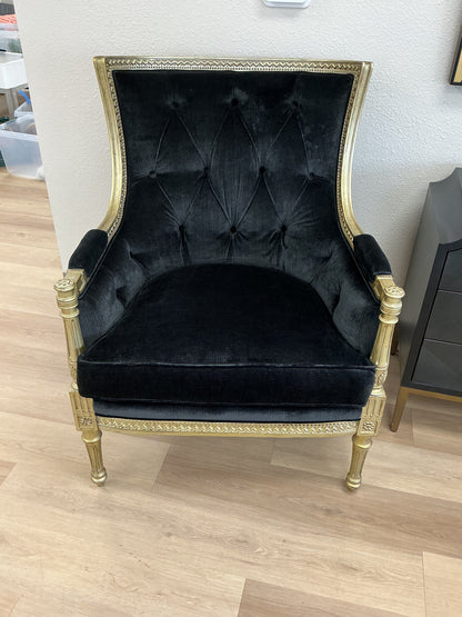 Century Black Velvet Gilded Gold Armchair