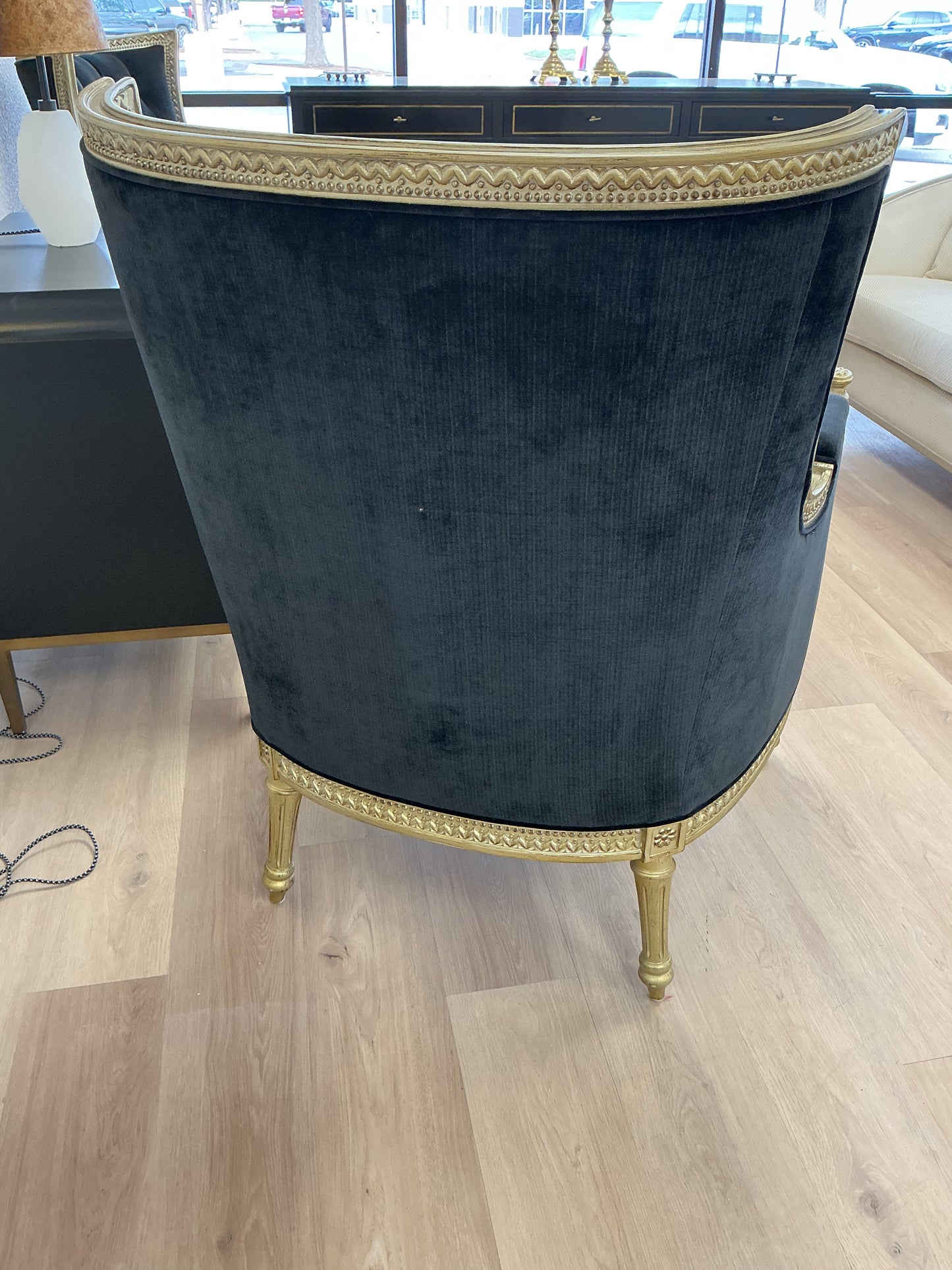Century Black Velvet Gilded Gold Armchair