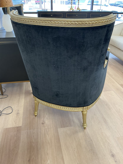 Century Black Velvet Gilded Gold Armchair