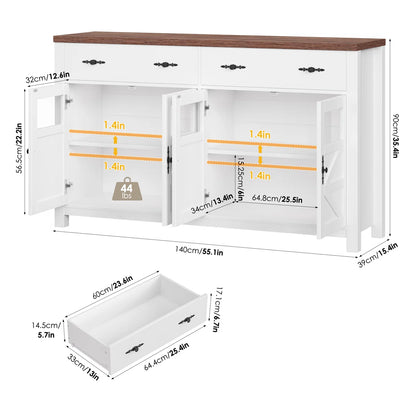 Almus 55” Sideboard w/4 Glass Doors