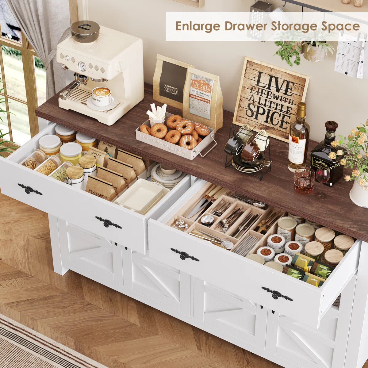Almus 55” Sideboard w/4 Glass Doors