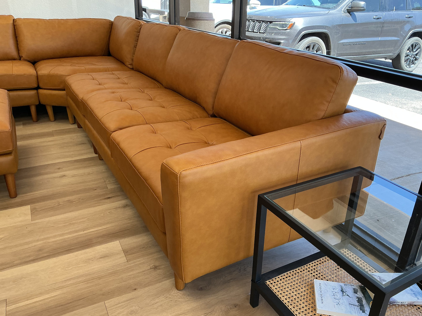 Allysson 174” Leather Modular Corner Sectional w/Ottoman