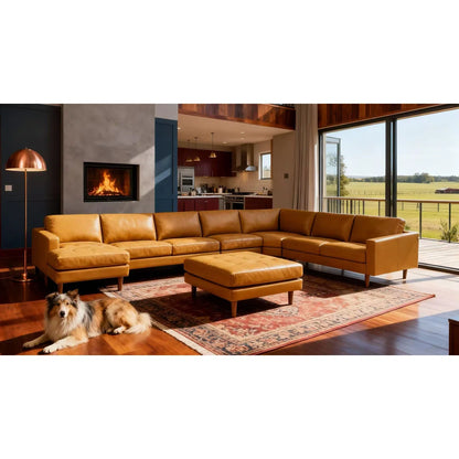 Allysson 174” Leather Modular Corner Sectional w/Ottoman