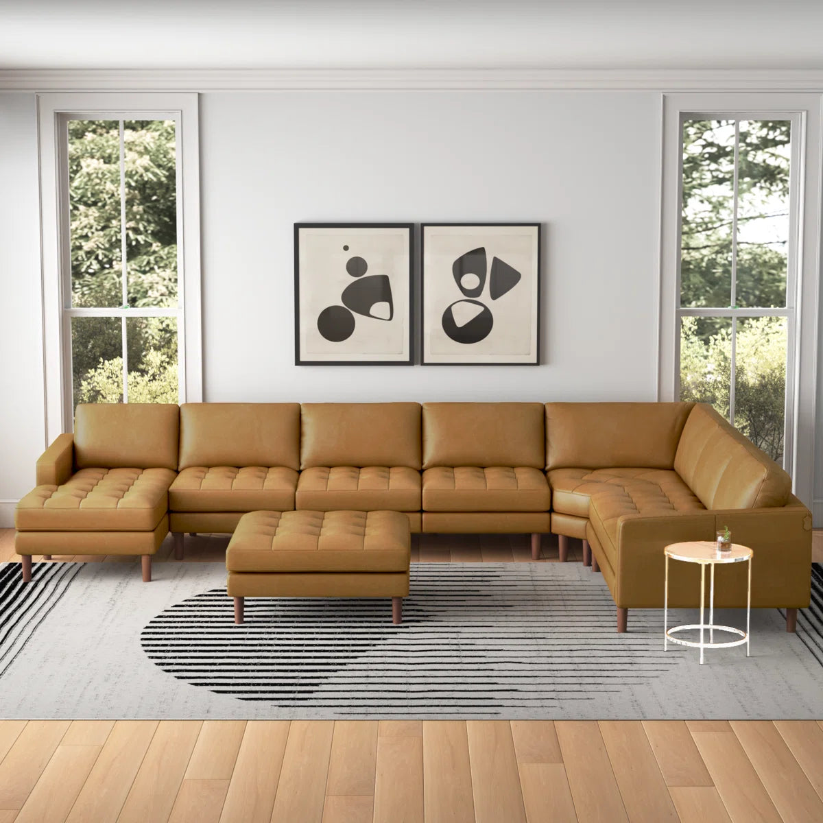 Allysson 174” Leather Modular Corner Sectional w/Ottoman